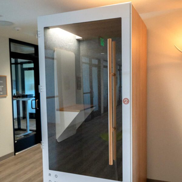 A private phone booth at The Haven, used for quiet, private work or meetings.